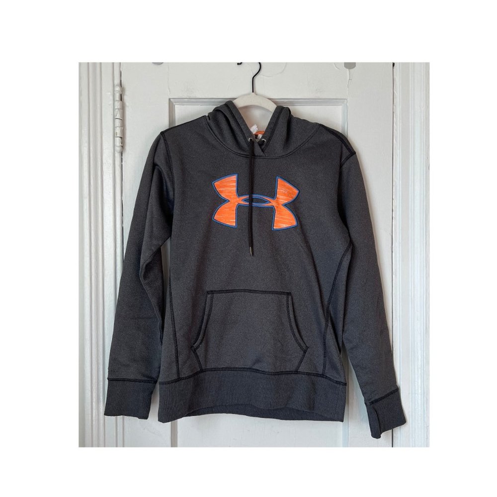 Under Armour Hoodie  Men's Youth Size S/P Sweatshirt  Gray Orange Logo